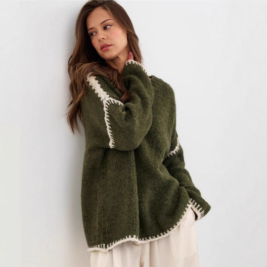 Damen kuscheliger Strickpullover mit kontrastierenden Akzentdetails