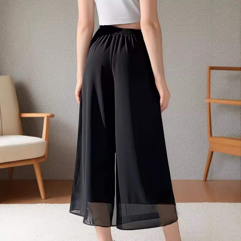 Damen Weit geschnittene Chiffon-Hose mit elastischem Taillenbund und hohen Seitentaschen