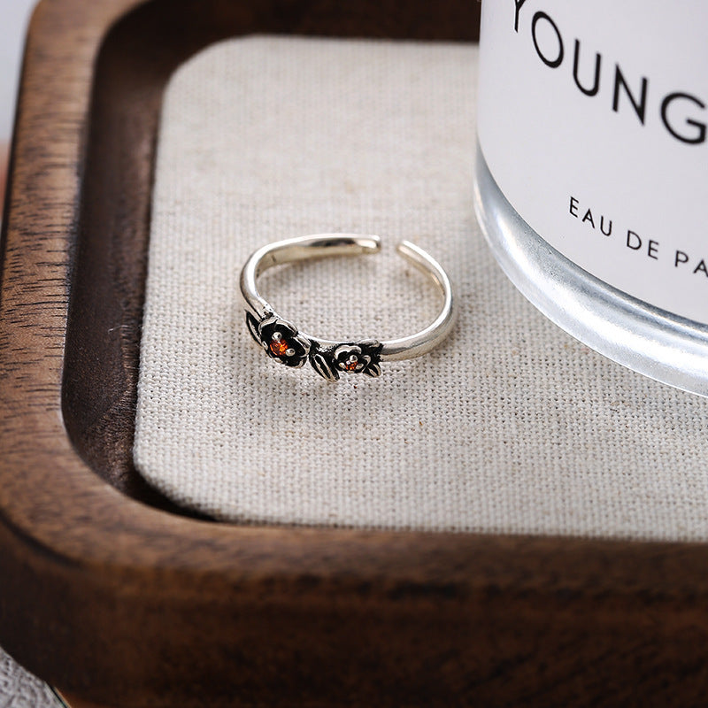 Damen Offener Ring mit floralen Akzenten und glitzernden Details Shop Nory