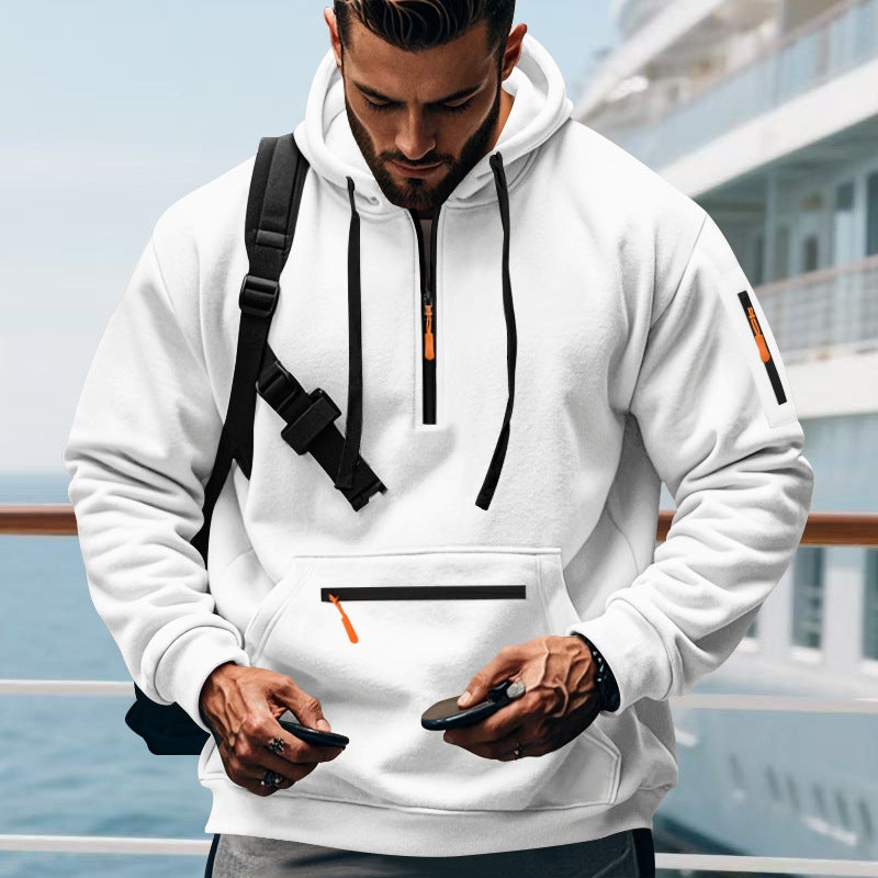 Herren nan technischer Half-Zip Hoodie mit Kängurutasche, Ärmeltasche und Reißverschluss-Details Shop Nory