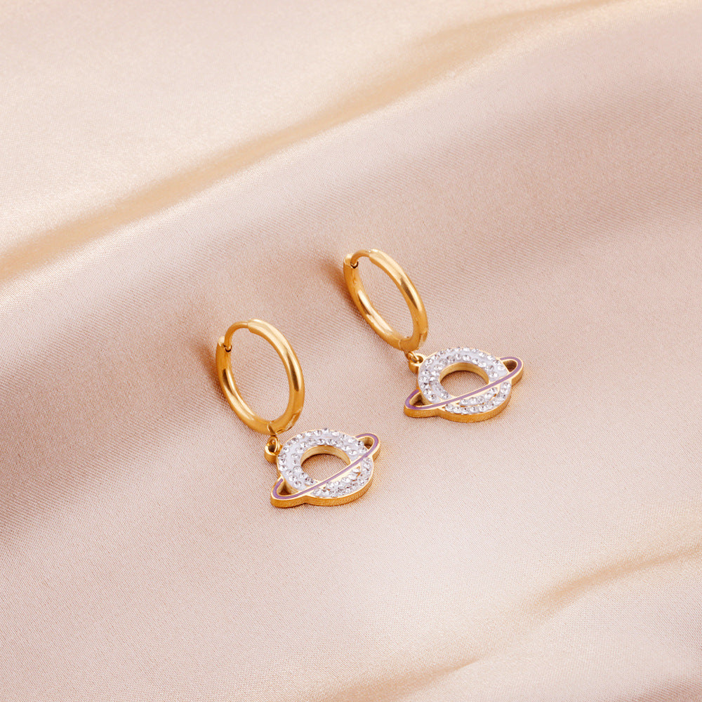 Damen Hängende Ohrstecker mit planetarischem Design aus goldplattiertem Edelstahl Shop Nory