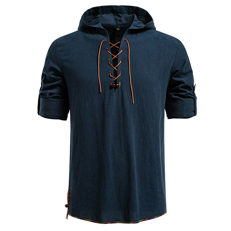 Herren Kaptuzenbluse mit einzigartigem Schnürdesign