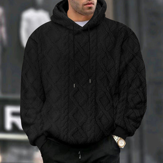 Herren nan kuscheliger Oversize Teddy Hoodie mit Kapuze und Rautenstruktur Shop Nory