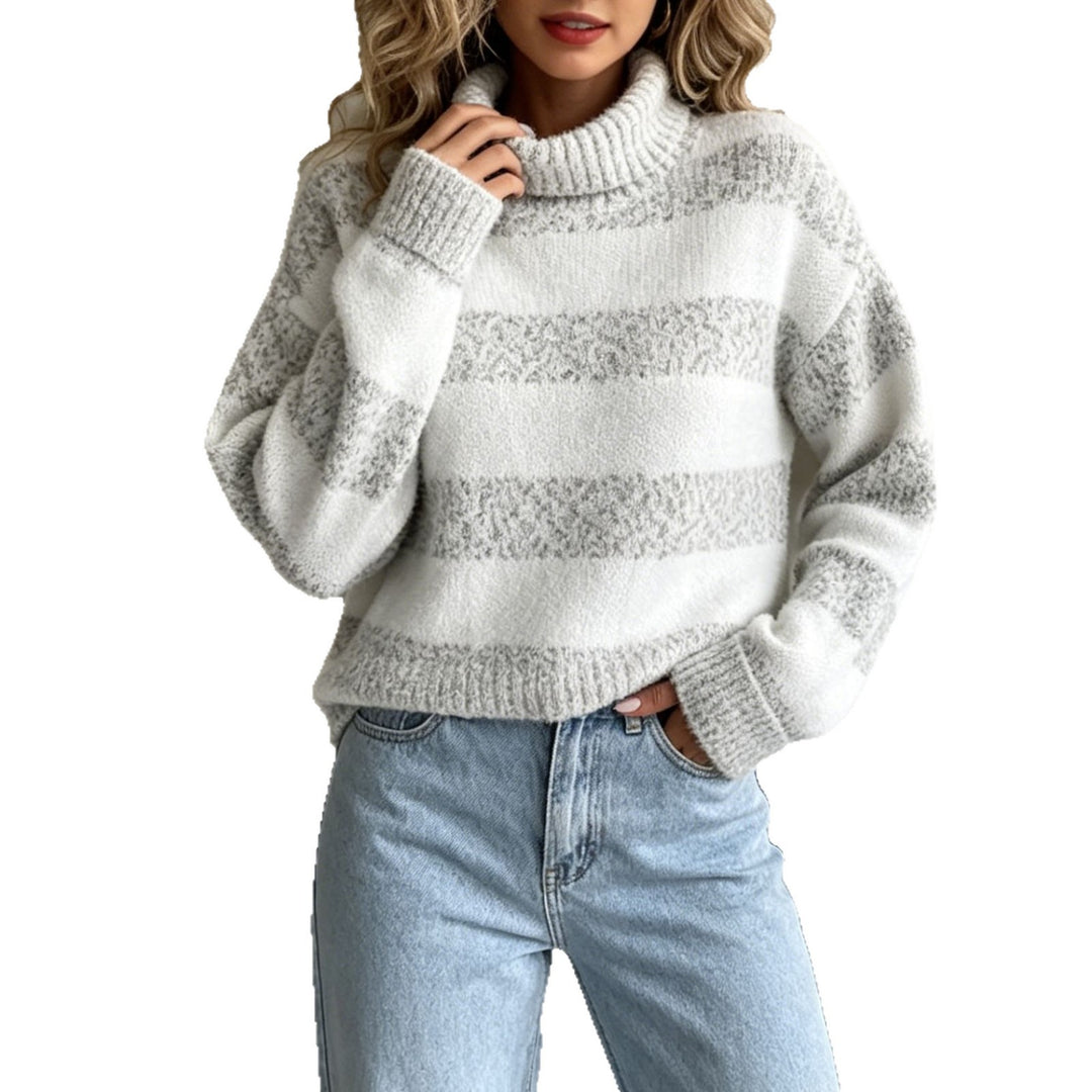 Damen Rollkragenpullover mit breiten Streifen und strukturiertem Bouclé-Strick Shop Nory