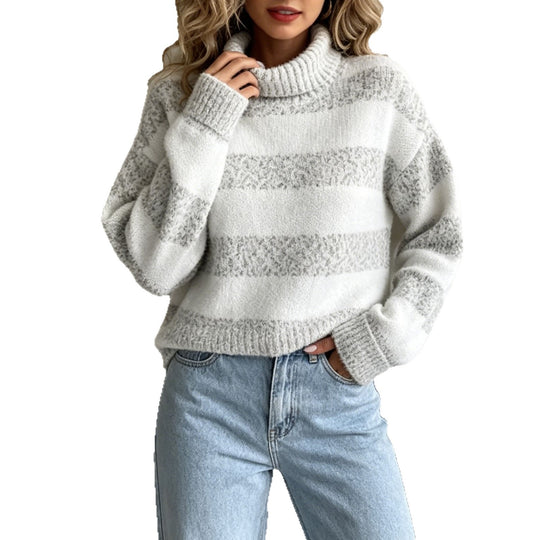 Damen Rollkragenpullover mit breiten Streifen und strukturiertem Bouclé-Strick Shop Nory