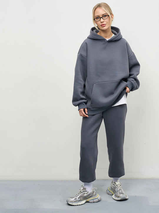 Damen großzügiger Kapuzenpullover Oversize mit Kängurutasche und weichem French-Terry Shop Nory