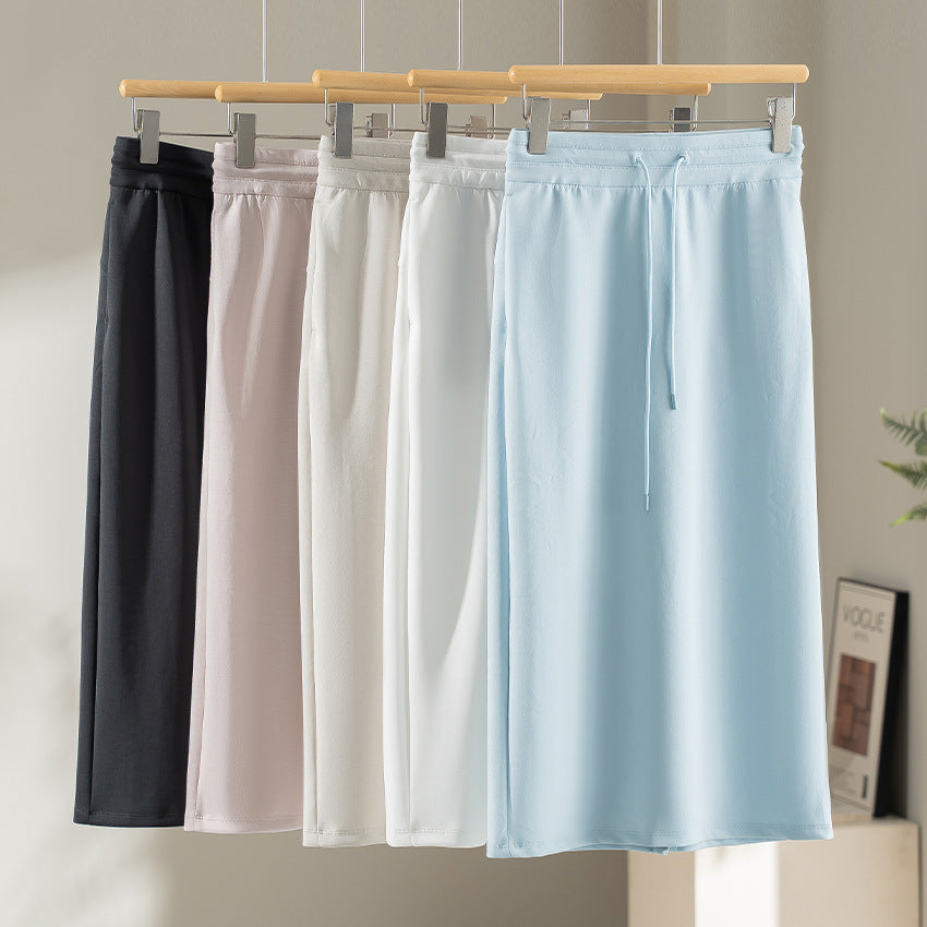 Damen Jersey-Midirock mit elastischem Tunnelzugbund und geradem Fall Shop Nory