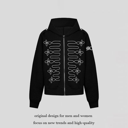 Damen Kapuzen‑Sweatjacke mit dekorischer Frogging‑Stickerei und Perlenknöpfen Shop Nory