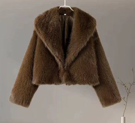 Damen Kurze Cropped Kunstpelzjacke mit voluminösem Schalkragen Shop Nory