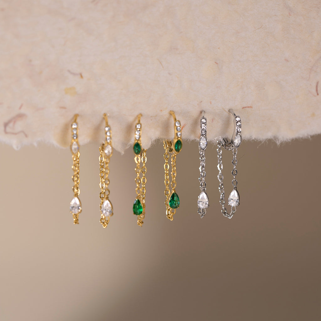 Damen Ohrhänger mit funkelnden grünen Zirkonia und elegantem Kettenanhänger Shop Nory
