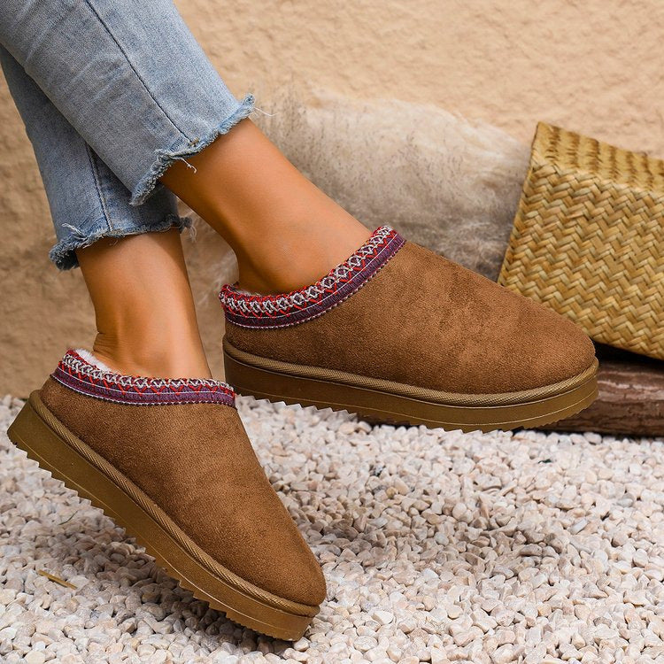 Damen Gefütterte Velours‑Slipper mit gestricktem Schaftbund und profilierter Plateausohle Shop Nory