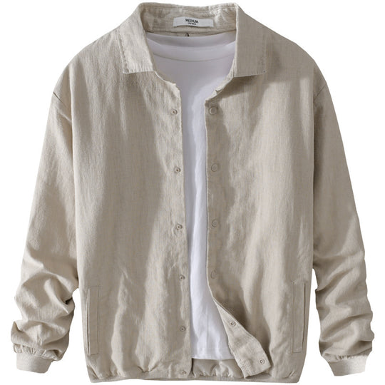 Herren Leichte Leinenjacke mit Hemdkragen, Relaxed Fit und Druckknopfleiste Shop Nory