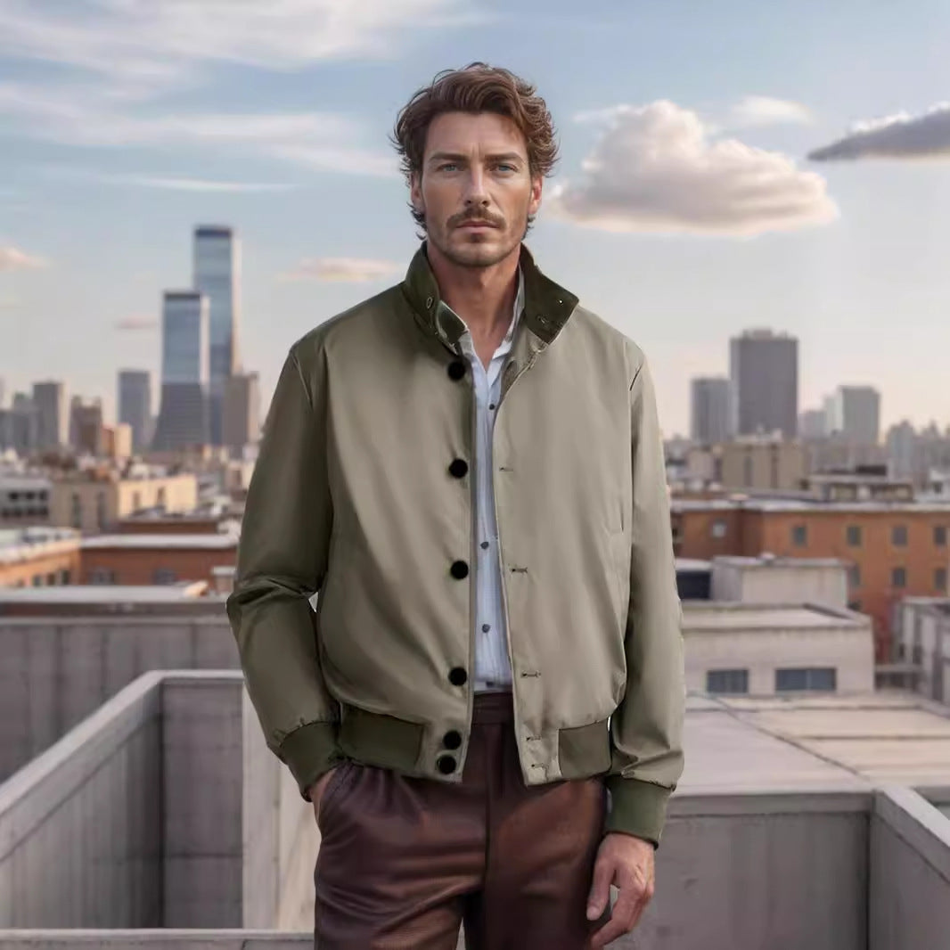 Herren Leichter Blouson mit Stehkragen, Knopfleiste und gerippten Bündchen Shop Nory