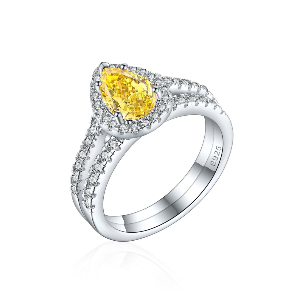Damen eleganter Tropfenring mit funkelndem Edelstein und Zirkonia-Besatz Shop Nory