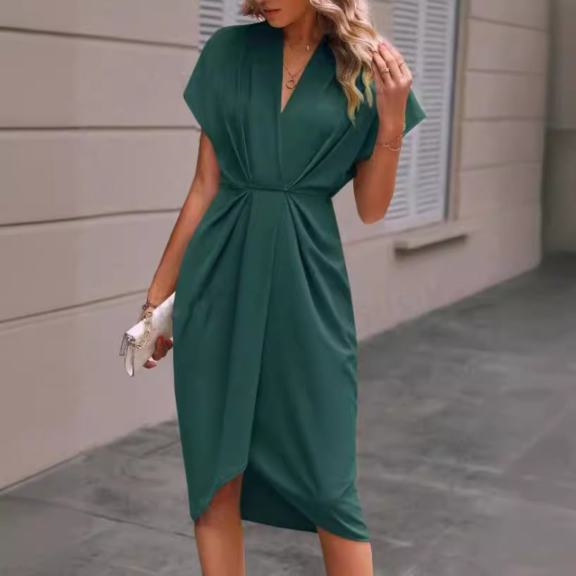 Damen Wickelkleid mit elegantem V-Ausschnitt und Drapierung