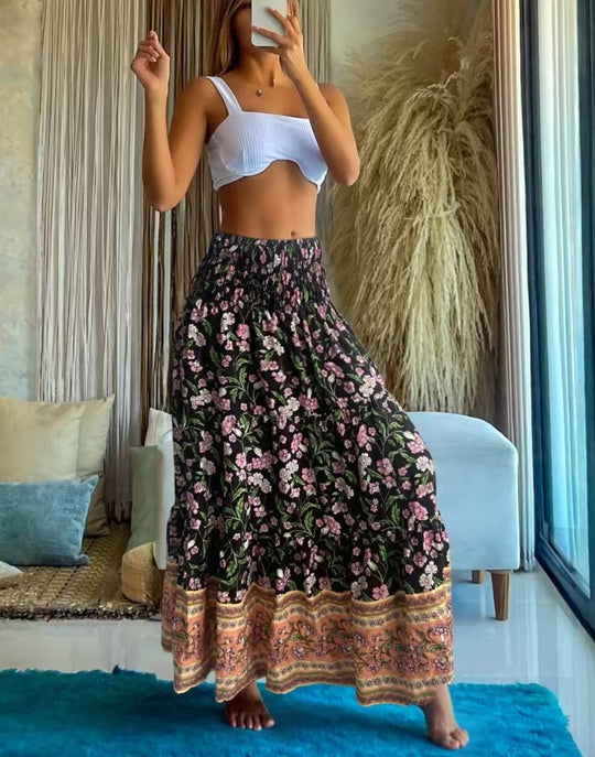 Damen Maxirock mit elastischem Smockbund und fließendem Paisley‑Print Shop Nory