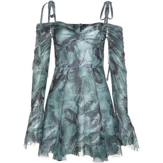 Damen Tailliertes Minikleid mit Carmen-Ausschnitt verstellbaren Schulterträgern und ausgestellten Ärmeln Shop Nory