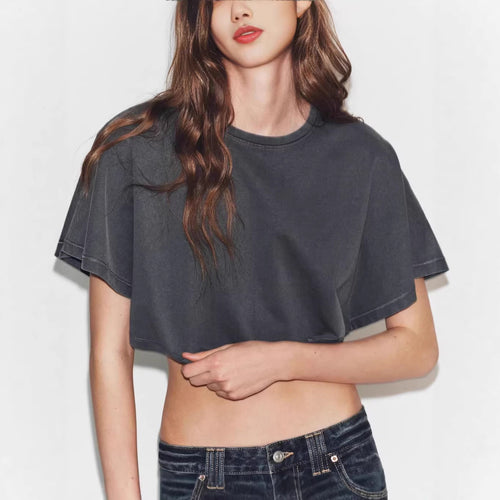 Damen cropped T-Shirt mit weit geschnittenen Ärmeln und weichem Baumwollmaterial Shopnory