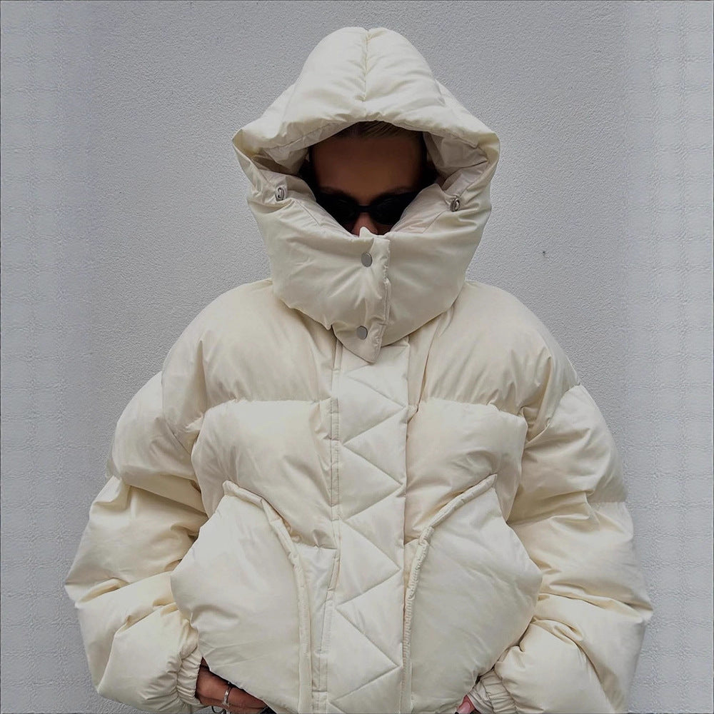 Damen Oversize Wattierte Pufferjacke mit extra hohem Stehkragen, zweifachem Frontreißverschluss und kastiger Silhouette Shop Nory