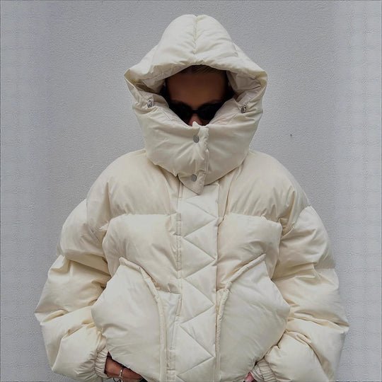 Damen Oversize Wattierte Pufferjacke mit extra hohem Stehkragen, zweifachem Frontreißverschluss und kastiger Silhouette Shop Nory