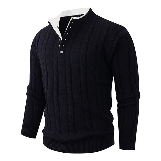 Herren Strukturierter Zopfstrick-Pullover mit Knopfleiste und Stehkragen Shop Nory