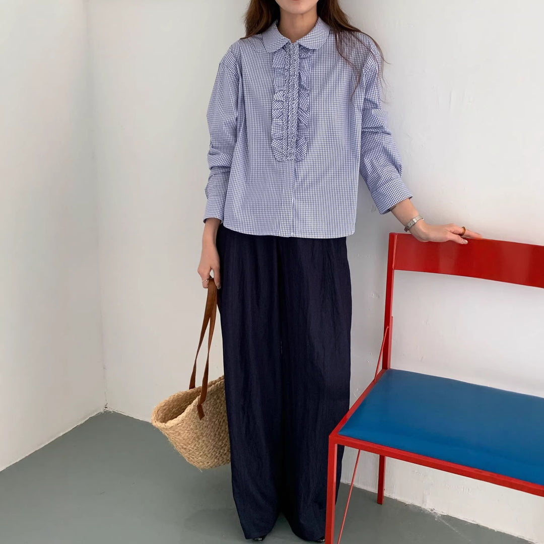 Damen Karierte Bluse mit Rüschendetails Shop Nory