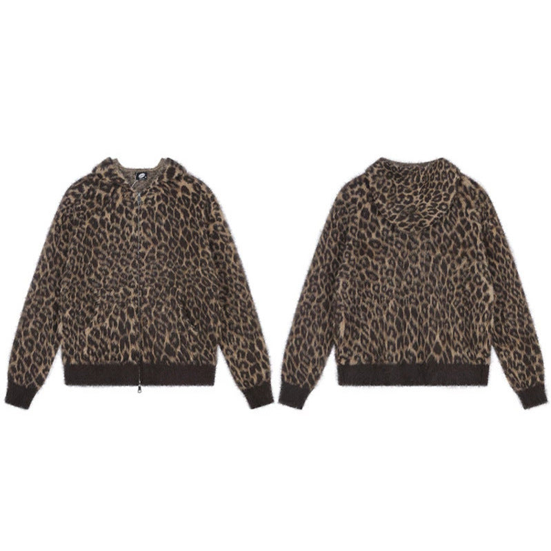 Damen Kuschel-Strickjacke mit Reißverschluss und Leopardenjacquard Shop Nory