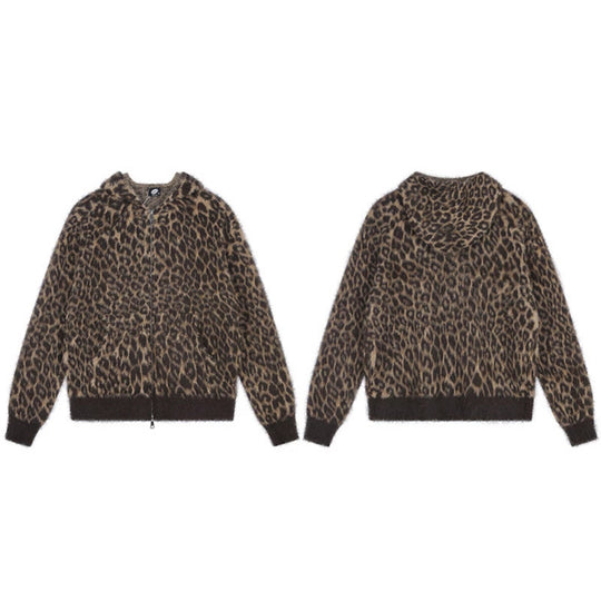 Damen Kuschel-Strickjacke mit Reißverschluss und Leopardenjacquard Shop Nory
