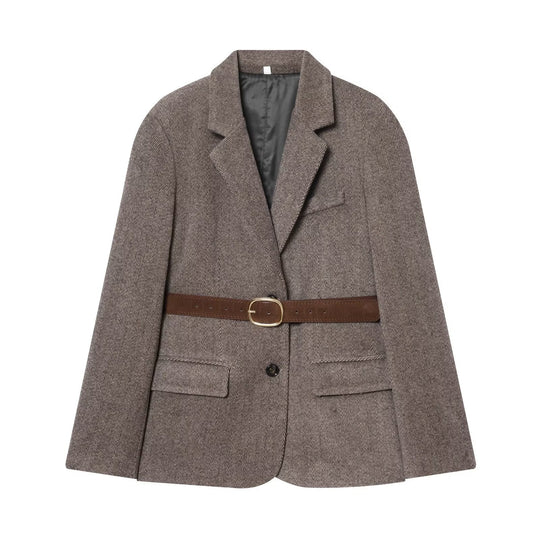 Damen Taillierter Herringbone-Blazer‑Mantel mit Bindegürtel Shop Nory