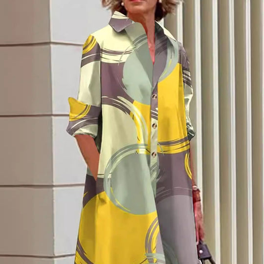 Damen Hemdblusenkleid mit modernem Muster Shopnory