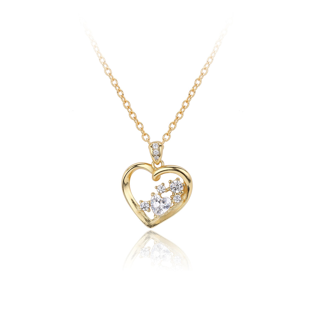 Damen Halskette mit herzförmigem Anhänger aus 925 Sterling Silber und funkelnden Zirkonia Shop Nory