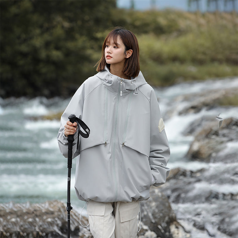 Damen Leichte Wasserabweisende Oversized Funktions-Outdoorjacke mit Kapuze Shop Nory