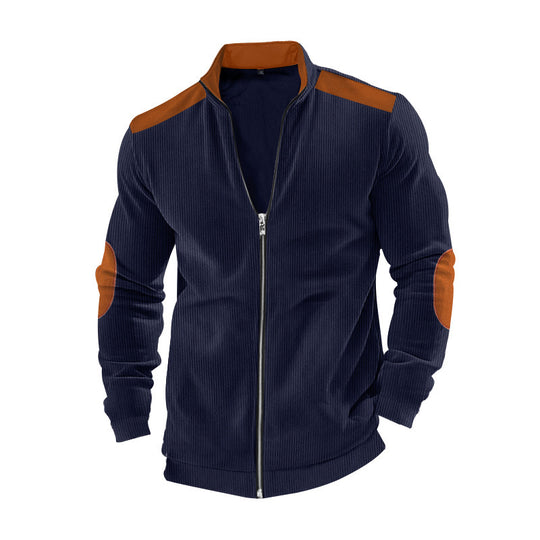 Herren nan Cordjacke mit Reißverschluss Stehkragen und Ellbogen-Patches Shop Nory