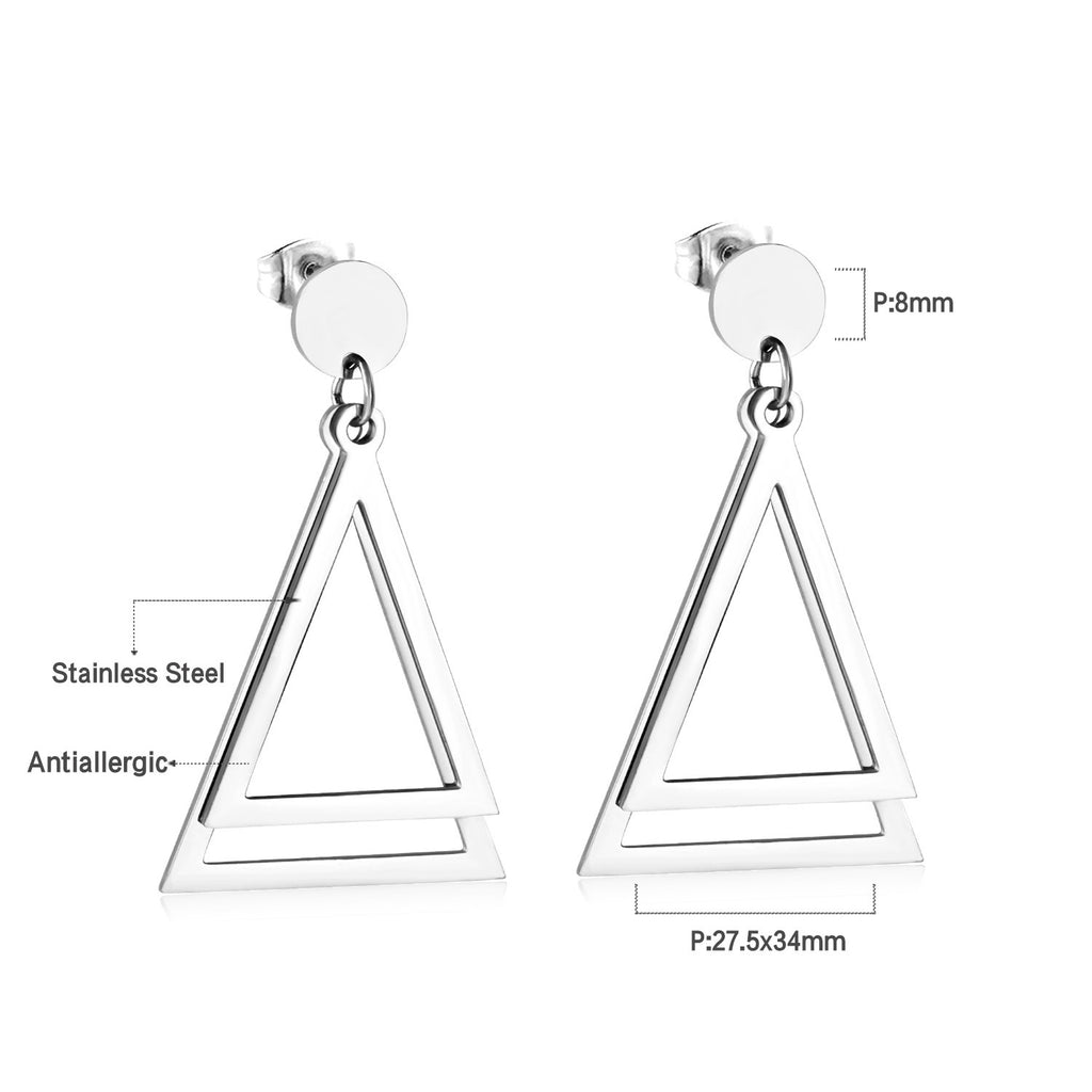 Damen Ohrringe mit elegantem, doppellagigem Rechteckdesign aus Edelstahl und goldplattierter Oberfläche Shop Nory