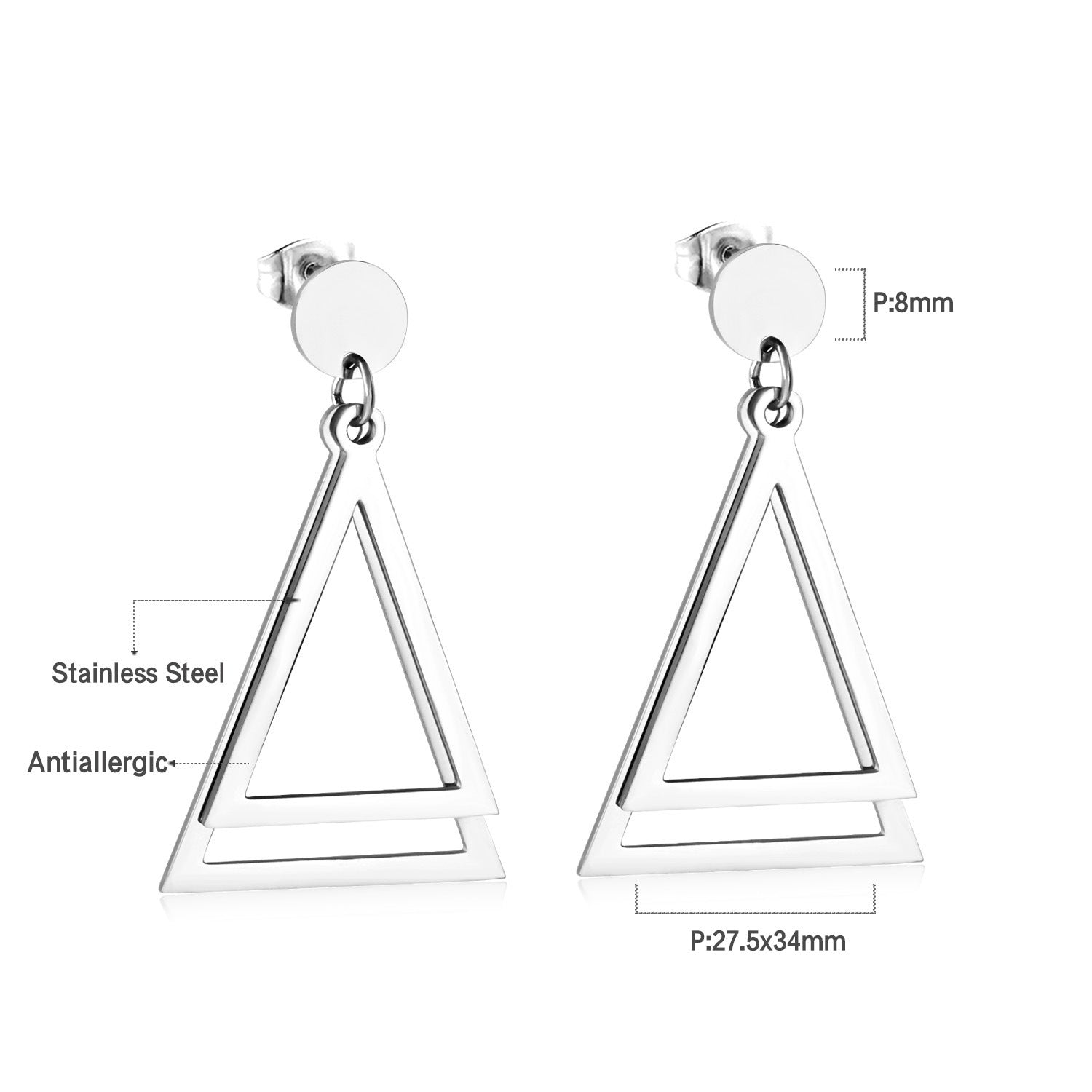 Damen Ohrringe mit elegantem, doppellagigem Rechteckdesign aus Edelstahl und goldplattierter Oberfläche Shop Nory
