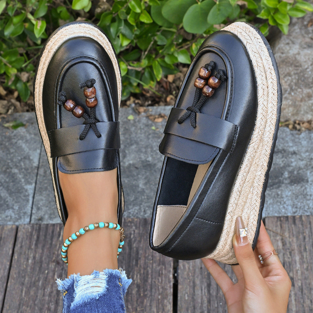 Damen Espadrilles mit modischer Schnürung und geflochtenem Boden