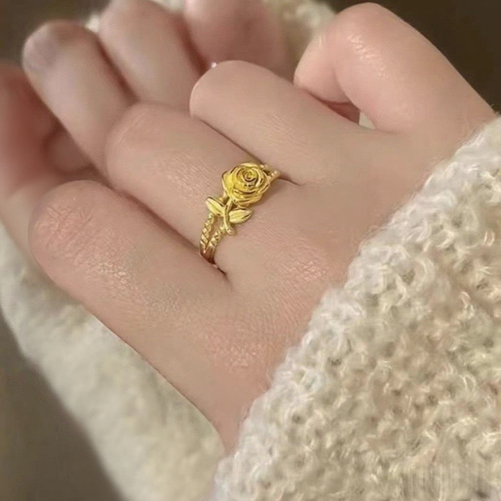 Damen Ring mit floraler Rosengravur Shop Nory