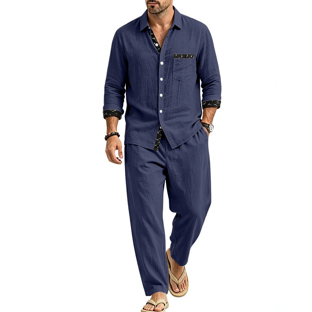 Herren Leichtes Leinenoptik Freizeit-Set mit Hemd und Relax-Hose Shop Nory