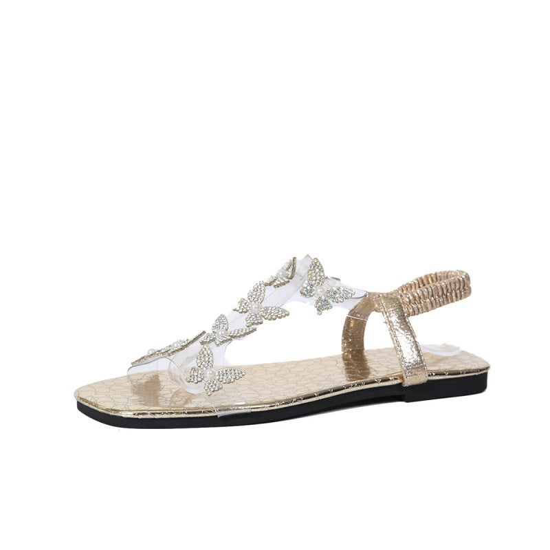 Damen Elegante Sandalen mit funkelnden Schmetterlingsapplikationen