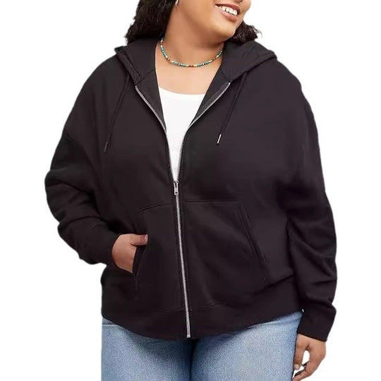 Damen nan Kapuzenjacke mit durchgehendem Reißverschluss, Kängurutasche und entspannter Passform Shop Nory