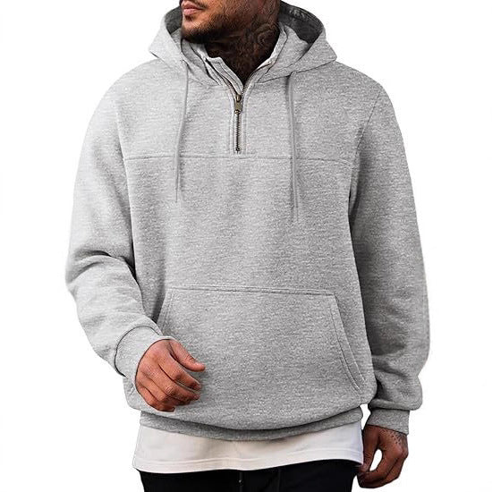 Herren Kapuzenpullover mit halbem Reißverschluss, Kängurutasche und gerippten Bündchen Shop Nory