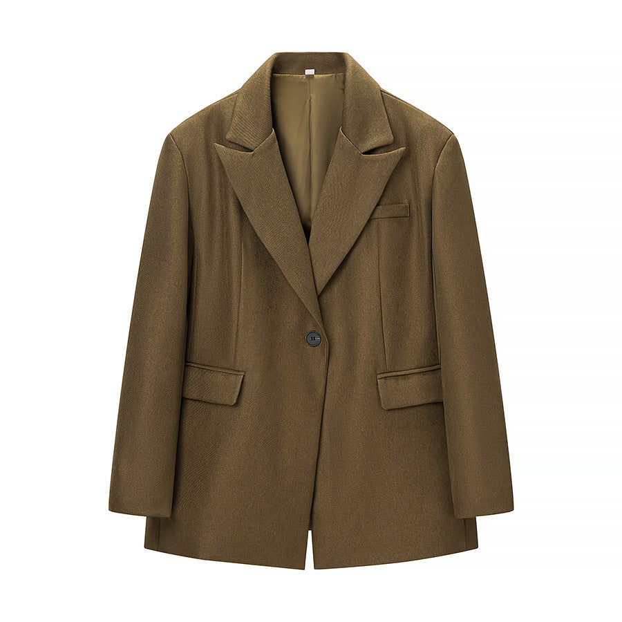 Damen Zweiteiliges Wollmix-Blazer- und Palazzo-Hosen-Set mit Ein-Knopf-Sakko und Bügelfalte Shop Nory