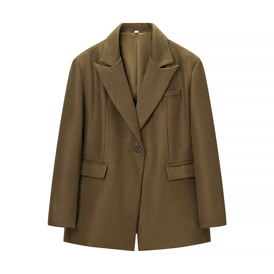 Damen Zweiteiliges Wollmix-Blazer- und Palazzo-Hosen-Set mit Ein-Knopf-Sakko und Bügelfalte Shop Nory