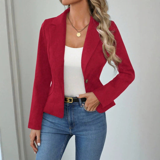 Damen Taillierter Ein-Knopf-Blazer mit Reverskragen und Eingrifftaschen Shop Nory