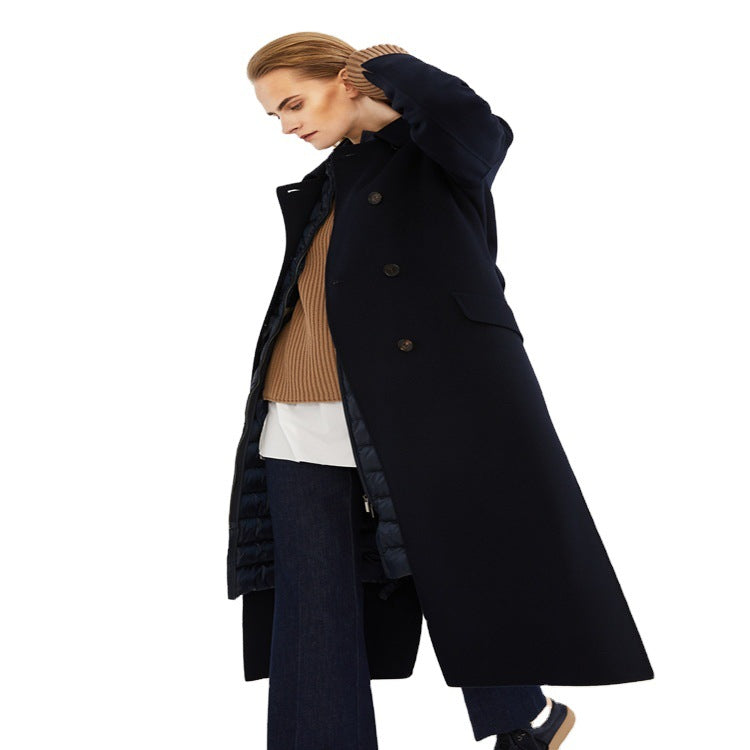 Damen Longcoat im minimalistischen Mantelkleid‑Look mit verdeckter Doppelreihe und Stoffgürtel Shop Nory