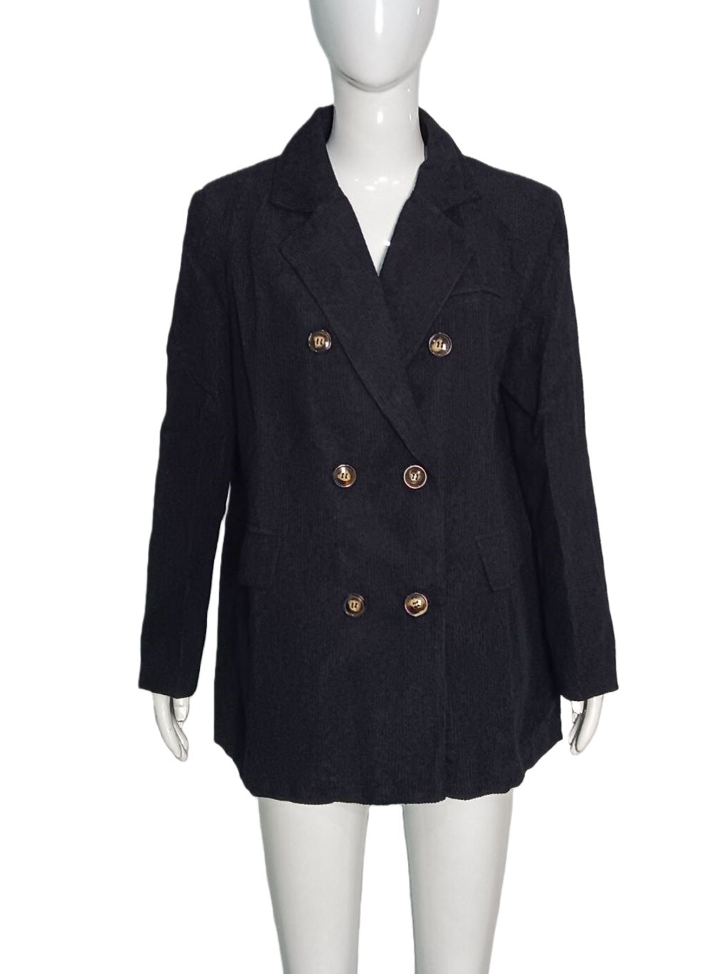Damen Langer Cord-Blazer im Doppelreiher mit Reverskragen und Pattentaschen Shop Nory