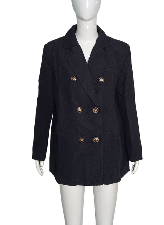 Damen Langer Cord-Blazer im Doppelreiher mit Reverskragen und Pattentaschen Shop Nory
