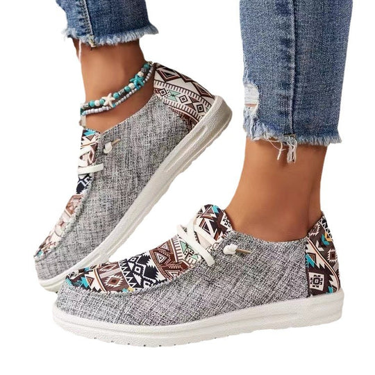 Damen Aztekische Slip-On Sneakers mit Strickoberteil und Mokassin-Naht Shop Nory