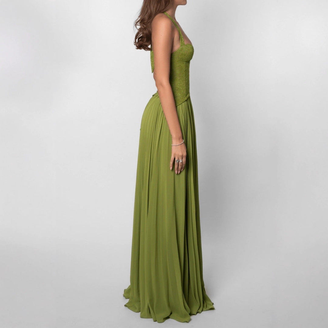 Damen nan elegantes Abendkleid mit Spitzenkorsett und plissiertem Maxirock