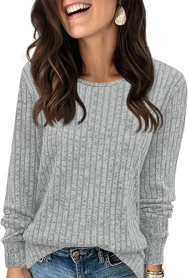 Damen Strukturierter Rippstrick-Pullover mit Rundhalsausschnitt, legerer Silhouette und weichen Bündchen Shop Nory
